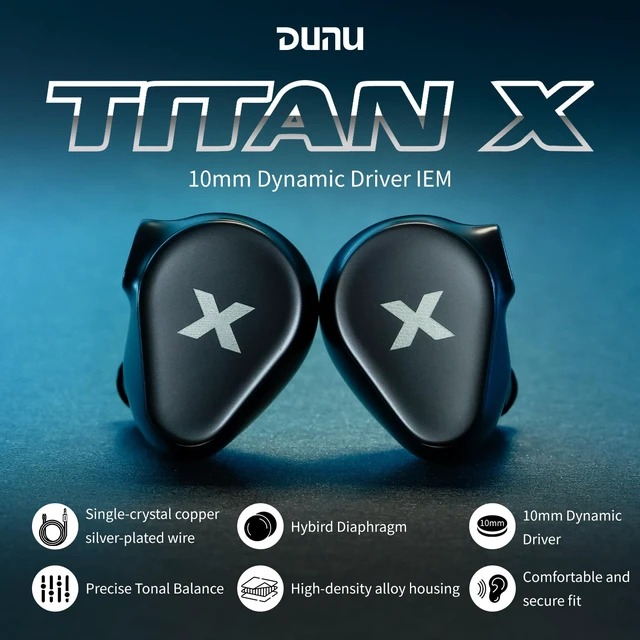 Alt view image 2 of 7 - DUNU Titan X 10mm DLC Dynamic Driver in-Ear Monitor, HiFi Wired Gaming Earbuds with OCC Silver-Plated Cables, IEM for Stage Performance/Gaming/Music Production (Type C with Mic)
