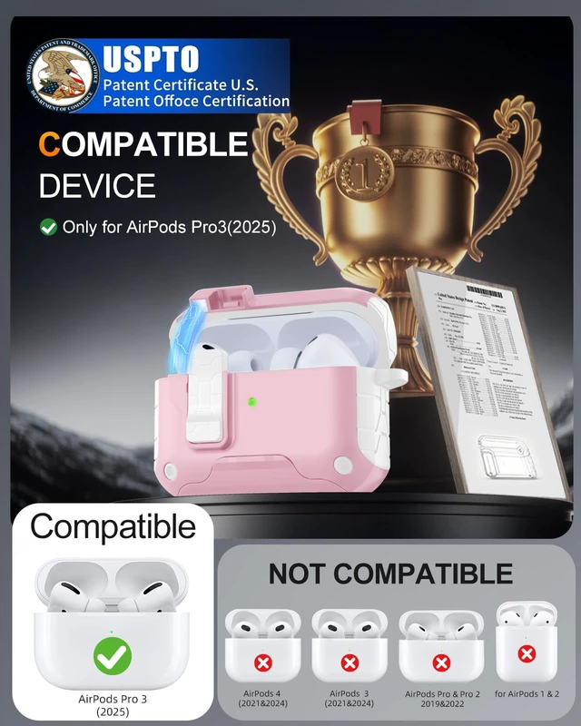 Alt view image 2 of 7 - for AirPods Pro 3 Case Cover with Secure Lock & Phone Stand Compatible with MagSafe,Cleaner Kit & Keychain Included,Full Protection for Apple AirPods Pro 3rd Generation,White Pink