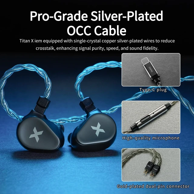 Alt view image 5 of 7 - DUNU Titan X 10mm DLC Dynamic Driver in-Ear Monitor, HiFi Wired Gaming Earbuds with OCC Silver-Plated Cables, IEM for Stage Performance/Gaming/Music Production (Type C with Mic)