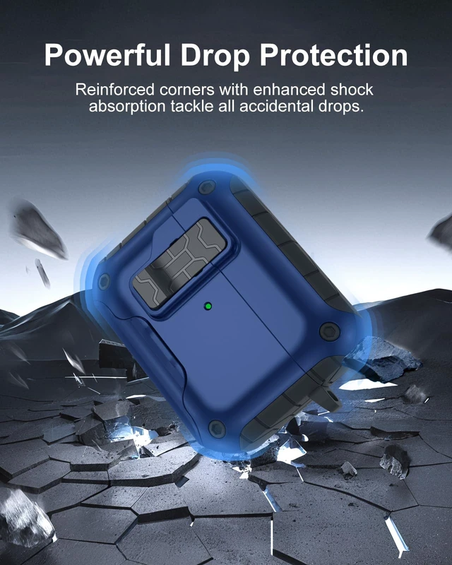 Alt view image 4 of 7 - for AirPod Pro 2 Case with Secure Lock Compatible with Magsafe Phone Stand Design, Cleaner Kit & Keychain Included, Shockproof Cover Compatible with Apple AirPods Pro Case, Navy Blue