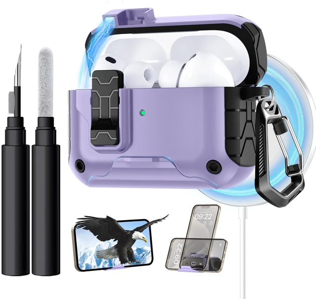 Main image of for AirPods Pro 3 Case Cover with Secure Lock & Phone Stand Compatible with MagSafe,Cleaner Kit & Keychain Included,Full Protection for Apple AirPods Pro 3rd Generation,Black Purple