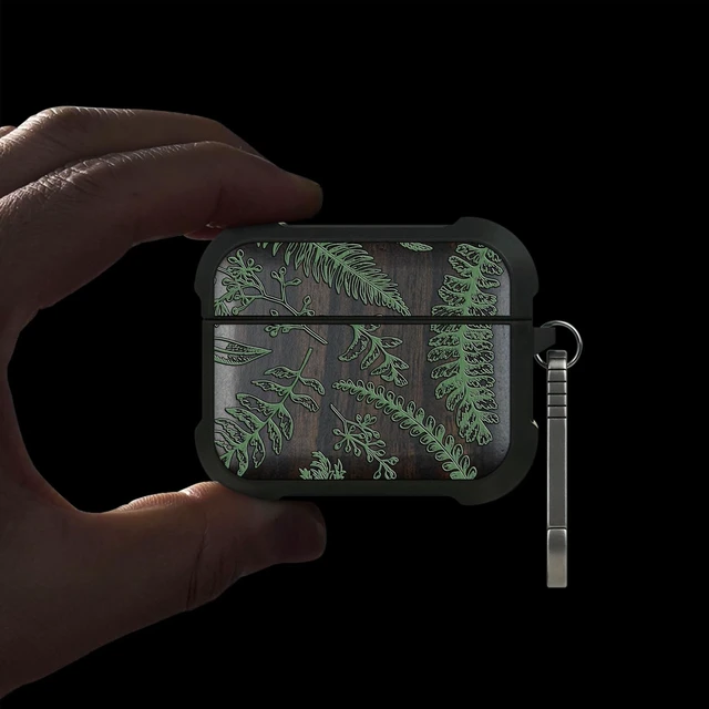 Alt view image 2 of 7 - Black Solid Wood for AirPods Pro 3 Case (2025), Botanical Garden AirPods Pro Case 3rd Generation, Titanium metal Quick Released Keychain, Compatible with Wireless Charging, Hand-Drawn Style