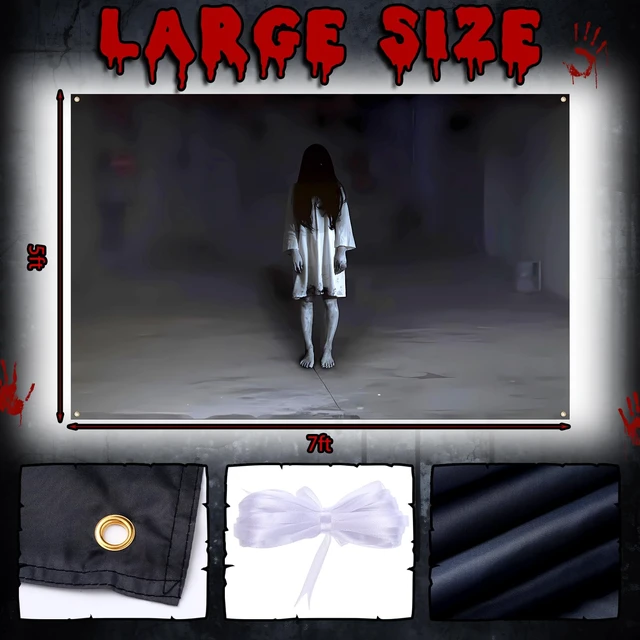 Alt view image 2 of 6 - Halloween Scary Garage Door Cover Banner, 7x5ft, Ghost Halloween Garage Door Decorations, Backdrop Wall Background, Party Decorations, for Home Outdoor Holiday Wall Decor