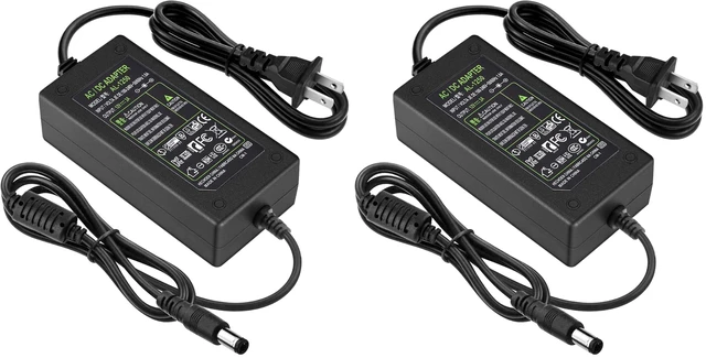 Main image of DC 12V 3A Power Adapter, US Plug, 4.6FT Power Cord, 36 Watt AC 100-240V to DC 12Volt Transformers, Switching Power Supply for LED Strip Light, Camera, Wireless Router 2.1mm X 5.5mm (Pack of 2)