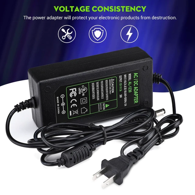 Alt view image 4 of 7 - DC 12V 3A Power Adapter, US Plug, 4.6FT Power Cord, 36 Watt AC 100-240V to DC 12Volt Transformers, Switching Power Supply for LED Strip Light, Camera, Wireless Router 2.1mm X 5.5mm (Pack of 2)