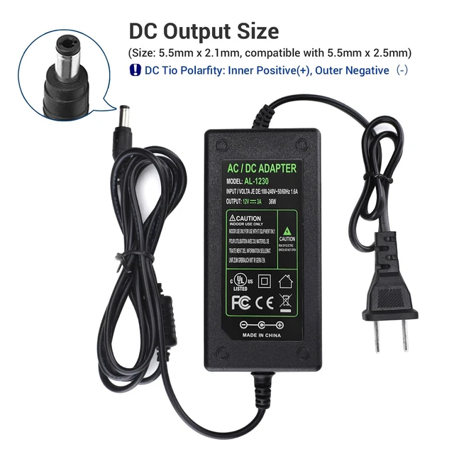 Alt view image 6 of 7 - DC 12V 3A Power Adapter, US Plug, 4.6FT Power Cord, 36 Watt AC 100-240V to DC 12Volt Transformers, Switching Power Supply for LED Strip Light, Camera, Wireless Router 2.1mm X 5.5mm (Pack of 2)