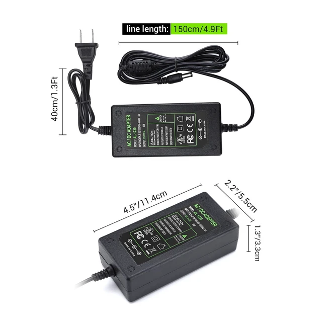 Alt view image 7 of 7 - DC 12V 3A Power Adapter, US Plug, 4.6FT Power Cord, 36 Watt AC 100-240V to DC 12Volt Transformers, Switching Power Supply for LED Strip Light, Camera, Wireless Router 2.1mm X 5.5mm (Pack of 2)