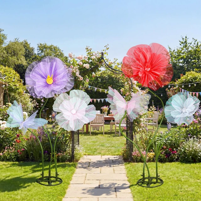 Main image of 6 Pcs Giant Artificial Butterfly Flower Decorations with Stand Colorful Tulle Butterflies Flowers, Huge Mariposas Grandes Para Decor, Wedding Birthday Bridal Shower Garden Decor