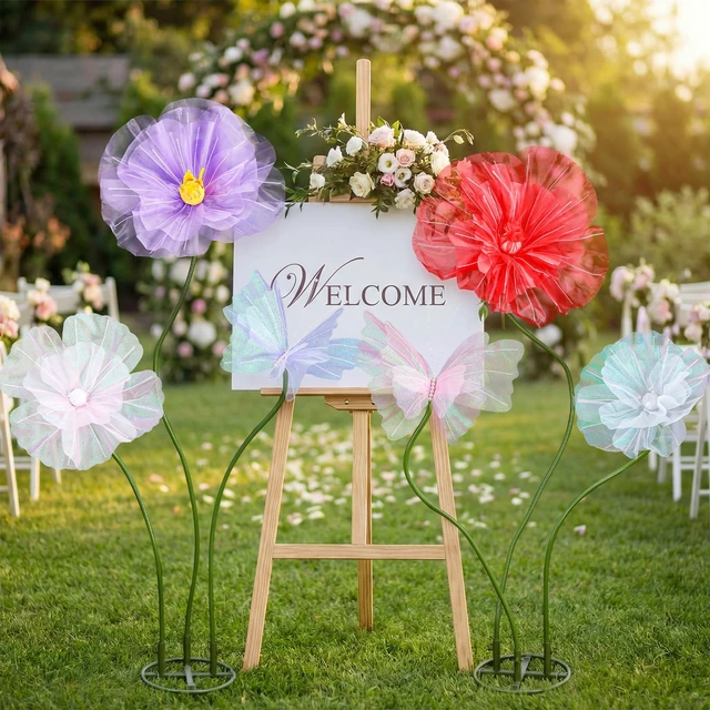 Alt view image 2 of 7 - 6 Pcs Giant Artificial Butterfly Flower Decorations with Stand Colorful Tulle Butterflies Flowers, Huge Mariposas Grandes Para Decor, Wedding Birthday Bridal Shower Garden Decor