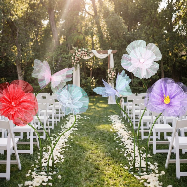 Alt view image 4 of 7 - 6 Pcs Giant Artificial Butterfly Flower Decorations with Stand Colorful Tulle Butterflies Flowers, Huge Mariposas Grandes Para Decor, Wedding Birthday Bridal Shower Garden Decor