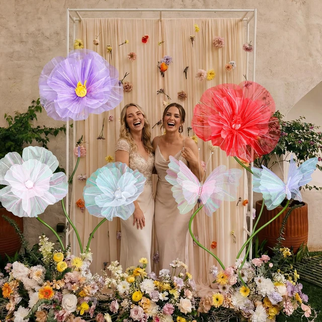 Alt view image 5 of 7 - 6 Pcs Giant Artificial Butterfly Flower Decorations with Stand Colorful Tulle Butterflies Flowers, Huge Mariposas Grandes Para Decor, Wedding Birthday Bridal Shower Garden Decor