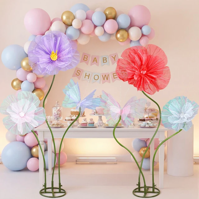 Alt view image 7 of 7 - 6 Pcs Giant Artificial Butterfly Flower Decorations with Stand Colorful Tulle Butterflies Flowers, Huge Mariposas Grandes Para Decor, Wedding Birthday Bridal Shower Garden Decor