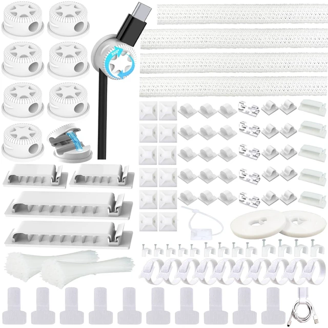 Main image of 328Pcs White Cable Management Kit, 8 Magnetic Cable Clips 69Adhesive Cable Holder,4 Cable Sleeve Split,22Reusable Cable Strap,200 Nylon Cable Zip Ties,25 Zip Tie Mounts, TV Home