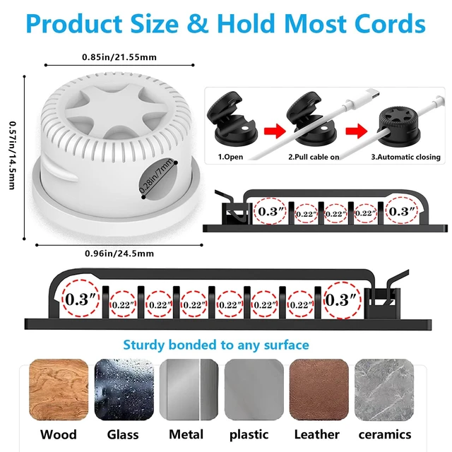 Alt view image 3 of 7 - 328Pcs White Cable Management Kit, 8 Magnetic Cable Clips 69Adhesive Cable Holder,4 Cable Sleeve Split,22Reusable Cable Strap,200 Nylon Cable Zip Ties,25 Zip Tie Mounts, TV Home
