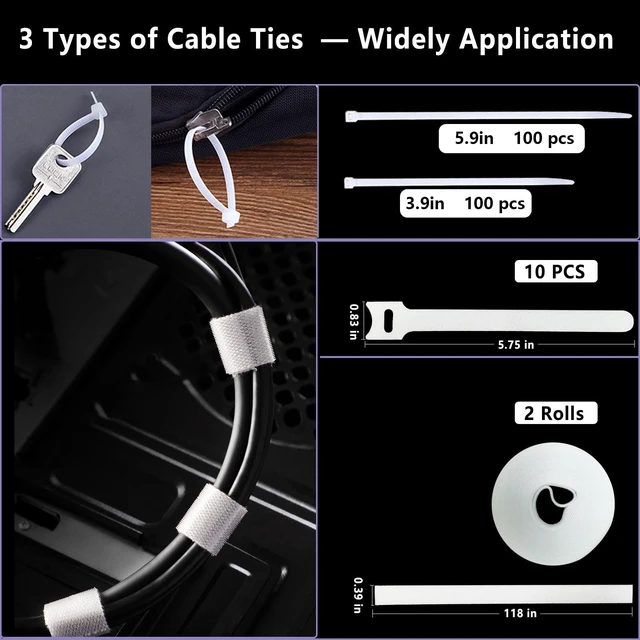 Alt view image 6 of 7 - 328Pcs White Cable Management Kit, 8 Magnetic Cable Clips 69Adhesive Cable Holder,4 Cable Sleeve Split,22Reusable Cable Strap,200 Nylon Cable Zip Ties,25 Zip Tie Mounts, TV Home