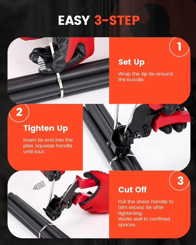 Alt view image 7 of 7 - 200PC Metal Zip Ties Gun Kit 8/12/16 Inch 304 Stainless Steel Zip Ties Include 12"X100PC, 8"X50PC, 16"X50PC Metal Zip Ties With Tie Cutter & Tie Remover Tightens and Cuts for Fence, Chicken Coop