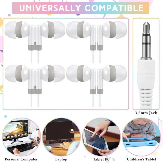 Alt view image 3 of 6 - 50 Pack Earbuds Wired Bulk for Classroom 3.5mm Jack, White Earphone Earbuds with Wire Bulk Individually Bagged Wired in Ear Buds Back to School Supplies for Students Testing Office
