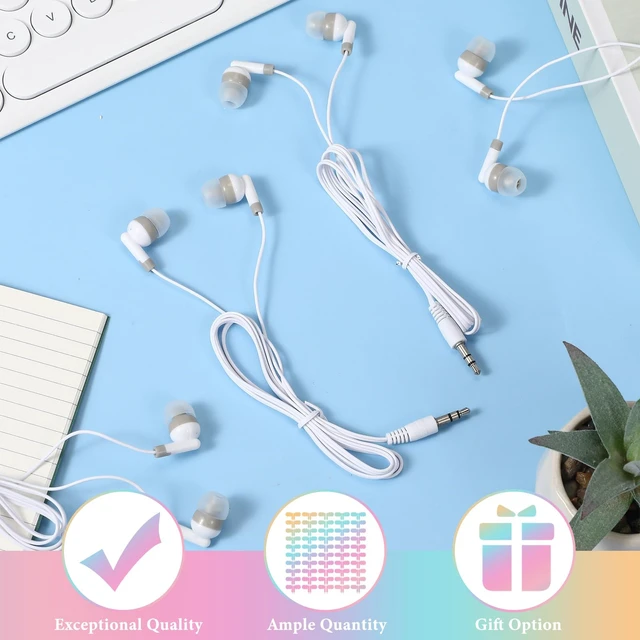 Alt view image 5 of 6 - 50 Pack Earbuds Wired Bulk for Classroom 3.5mm Jack, White Earphone Earbuds with Wire Bulk Individually Bagged Wired in Ear Buds Back to School Supplies for Students Testing Office