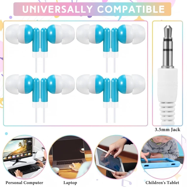 Alt view image 3 of 6 - 50 Pack Earbuds Wired Bulk for Classroom 3.5mm Jack, Sky Blue Earphone Earbuds with Wire Bulk Individually Bagged Wired in Ear Buds Back to School Supplies for Students Testing Office
