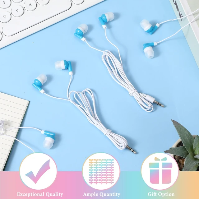 Alt view image 5 of 6 - 50 Pack Earbuds Wired Bulk for Classroom 3.5mm Jack, Sky Blue Earphone Earbuds with Wire Bulk Individually Bagged Wired in Ear Buds Back to School Supplies for Students Testing Office