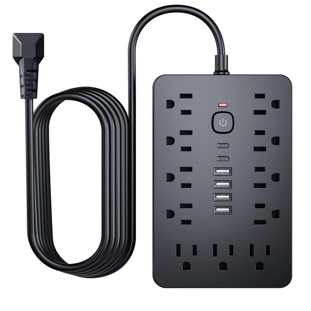 Main image of 5 Ft Power Strip Surge Protector, Black Extension Cord with 8 AC Outlets 11 USB Ports and 2 USB C Ports, Multi Plug Wall Outlet with Surge Protection for Home Office Dorm Room