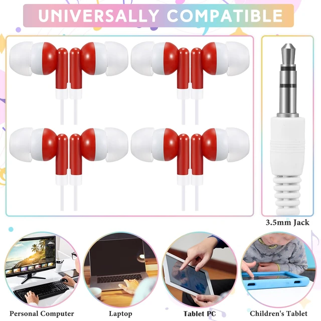 Alt view image 3 of 6 - 50 Pack Earbuds Wired Bulk for Classroom 3.5mm Jack, Red Earphone Earbuds with Wire Bulk Individually Bagged Wired in Ear Buds Back to School Supplies for Students Testing Office