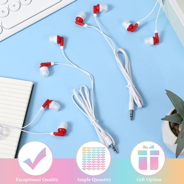 Alt view image 5 of 6 - 50 Pack Earbuds Wired Bulk for Classroom 3.5mm Jack, Red Earphone Earbuds with Wire Bulk Individually Bagged Wired in Ear Buds Back to School Supplies for Students Testing Office