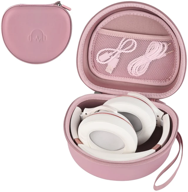 Main image of Hard Headphone Case for JLab JBuds Lux ANC/Raycon The Everyday, Pink Foldable Over-Ear Headphones Travel Carrying Case, Mesh Pocket, Hard Eva Shell