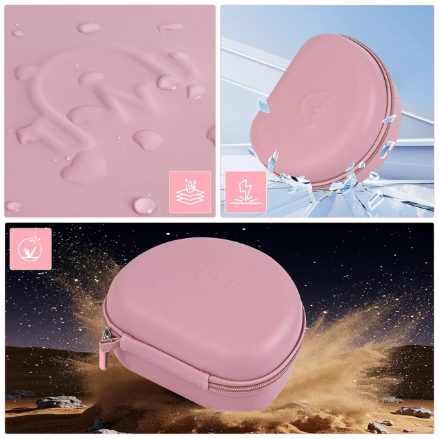 Alt view image 4 of 7 - Hard Headphone Case for JLab JBuds Lux ANC/Raycon The Everyday, Pink Foldable Over-Ear Headphones Travel Carrying Case, Mesh Pocket, Hard Eva Shell