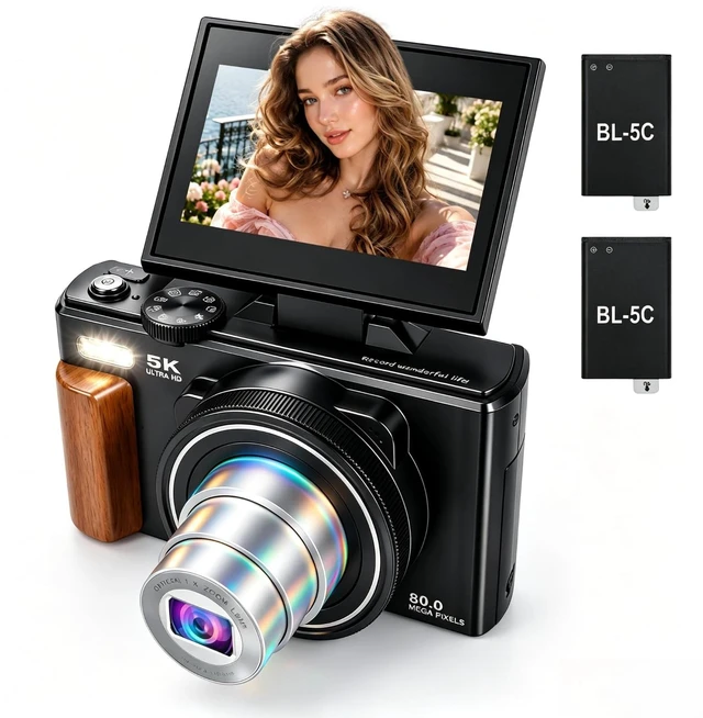 Main image of 5K Digital Cameras for Photography12X Optical Zoom (No Card) Macro WiFi Vlogging Camera with Flip Screen,Auto Focus Campact Vlog Camera for Travel Flash 2 Batteries