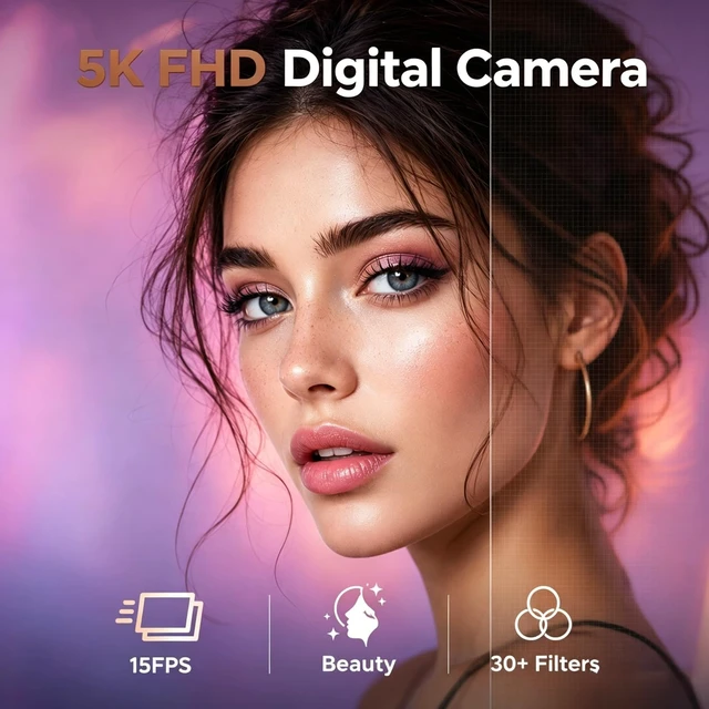 Alt view image 4 of 7 - 5K Digital Cameras for Photography12X Optical Zoom (No Card) Macro WiFi Vlogging Camera with Flip Screen,Auto Focus Campact Vlog Camera for Travel Flash 2 Batteries