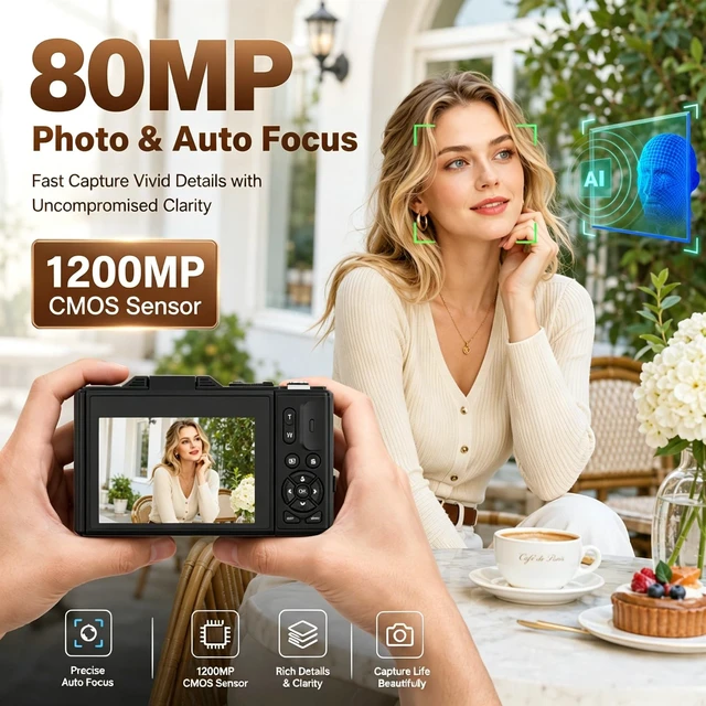 Alt view image 5 of 7 - 5K Digital Cameras for Photography12X Optical Zoom (No Card) Macro WiFi Vlogging Camera with Flip Screen,Auto Focus Campact Vlog Camera for Travel Flash 2 Batteries
