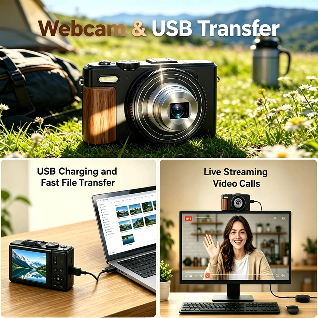 Alt view image 6 of 7 - 5K Digital Cameras for Photography12X Optical Zoom (No Card) Macro WiFi Vlogging Camera with Flip Screen,Auto Focus Campact Vlog Camera for Travel Flash 2 Batteries