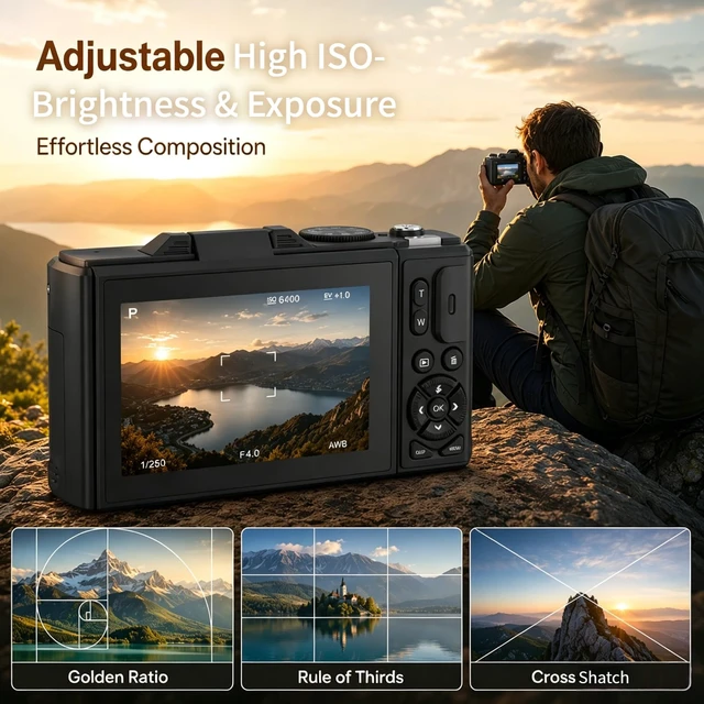 Alt view image 7 of 7 - 5K Digital Cameras for Photography12X Optical Zoom (No Card) Macro WiFi Vlogging Camera with Flip Screen,Auto Focus Campact Vlog Camera for Travel Flash 2 Batteries
