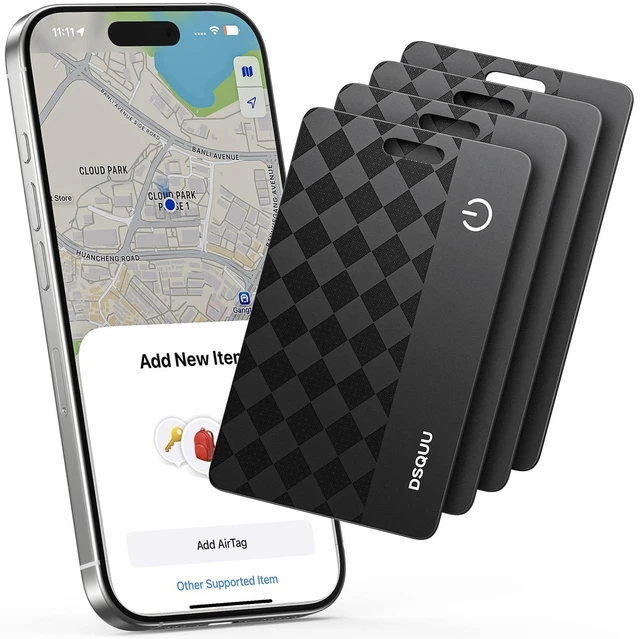 Main image of Wallet Tracker Card Air-Tag (iOS Only) Ultra-Thin 0.07in IP68 Waterproof Bluetooth Tracker for Wallets, Passport, Work with Apple Find My, Wireless Charging, Anti-Loss Card Locator iOS Only (4 Pack)
