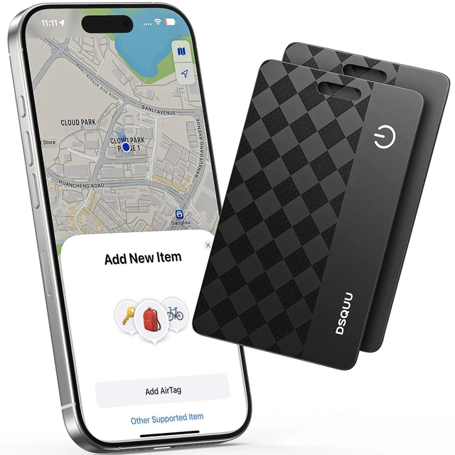 Main image of Wallet Tracker Card Air-Tag (iOS Only) Ultra-Thin 0.07in IP68 Waterproof Bluetooth Tracker for Wallets, Passport, Work with Apple Find My, Wireless Charging, Anti-Loss Card Locator iOS Only (2 Pack)
