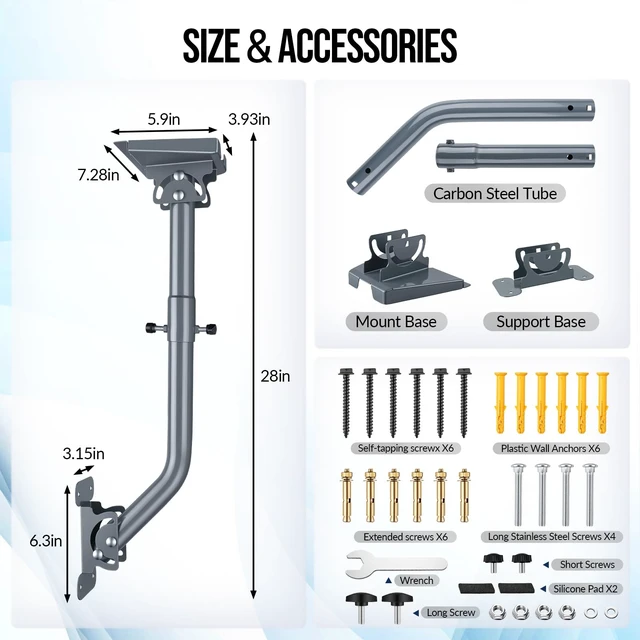 Alt view image 2 of 7 - Starlink Mount for Standard 4/4X & Gen 3 V3, 360° Adjustable Wall Roof Pole Kit with Aluminum Pipe Adapter, Heavy-Duty Stainless Steel, Weather-Resistant Outdoor Bracket