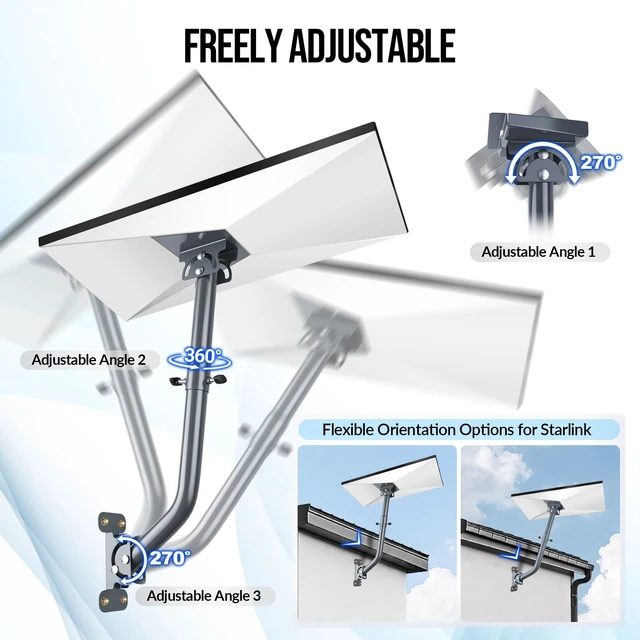 Alt view image 4 of 7 - Starlink Mount for Standard 4/4X & Gen 3 V3, 360° Adjustable Wall Roof Pole Kit with Aluminum Pipe Adapter, Heavy-Duty Stainless Steel, Weather-Resistant Outdoor Bracket