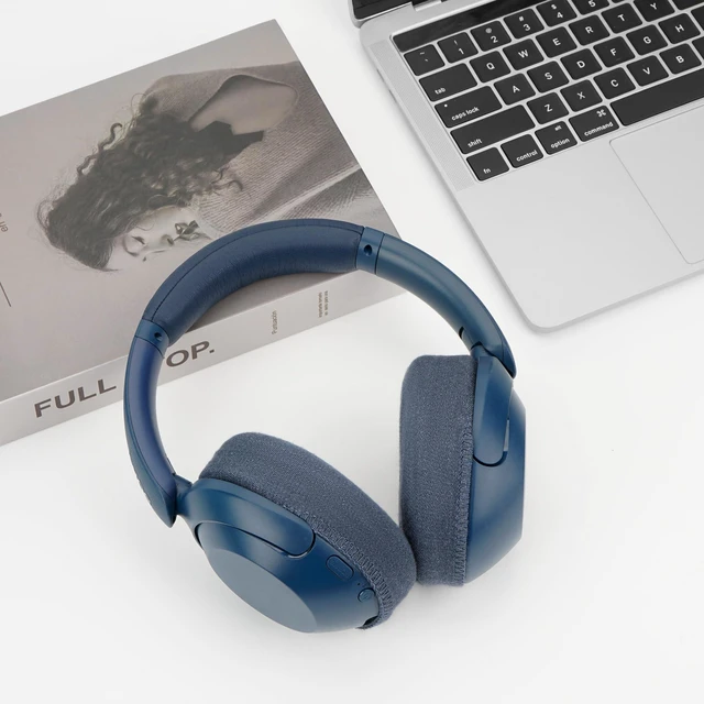Alt view image 5 of 6 - Knit Headphone Earcup Covers, 2 Pairs, Blue, 8-11 cm Earpads SGS Safety Certified, Skin-Friendly Non-Toxic Knit, Washable, Guards Against Sweat, Moisture And Dust, Easy On/Off