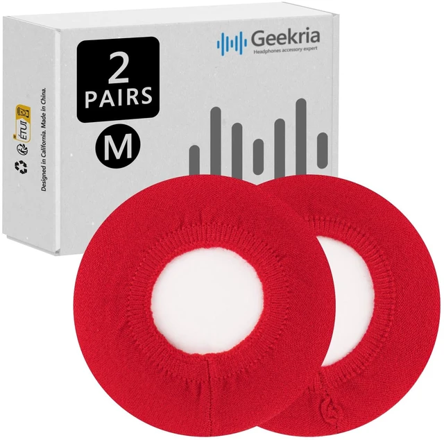 Main image of 2 Pairs Knit Headphones Ear Covers - Product Safety Certified - Washable & Stretchable Sanitary Earcup Protectors for Over-Ear Headsets, Sweat Pads for Gym, Gaming (Size M/Red)