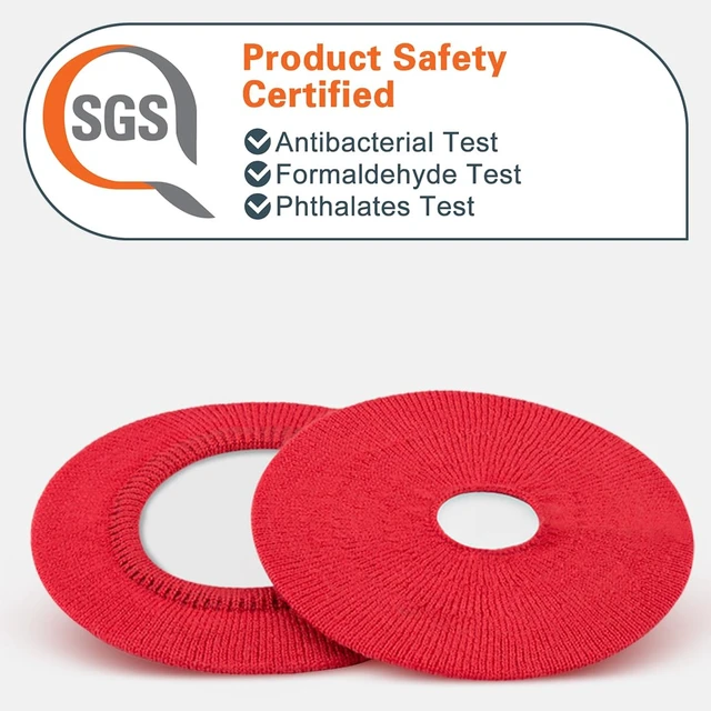 Alt view image 2 of 6 - 2 Pairs Knit Headphones Ear Covers - Product Safety Certified - Washable & Stretchable Sanitary Earcup Protectors for Over-Ear Headsets, Sweat Pads for Gym, Gaming (Size M/Red)