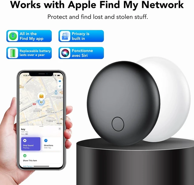 Alt view image 2 of 7 - Air Tracker Tags 4-Pack, Item Finders Work for Apple Find My APP(iOS Only) Tracker Tags for Keys, Luggage, Backpack etc,Replaceable Battery Last 1 Year, IP67 Waterproof Round Tag with Holder Keychain
