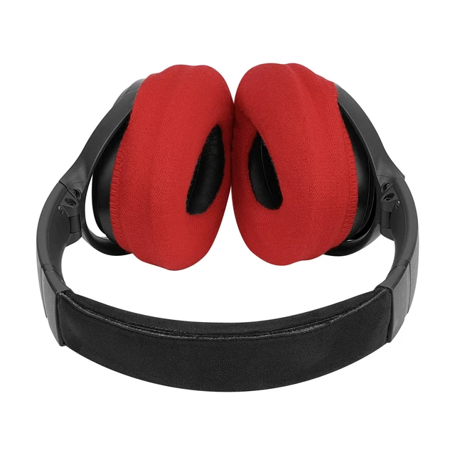 Alt view image 5 of 6 - 2 Pairs Knit Headphones Ear Covers - Product Safety Certified - Washable & Stretchable Sanitary Earcup Protectors for Over-Ear Headsets, Sweat Pads for Gym, Gaming (Size M/Red)