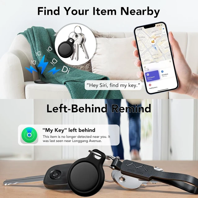 Alt view image 3 of 7 - Air Tracker Tags 4-Pack, Item Finders Work for Apple Find My APP(iOS Only) Tracker Tags for Keys, Luggage, Backpack etc,Replaceable Battery Last 1 Year, IP67 Waterproof Round Tag with Holder Keychain