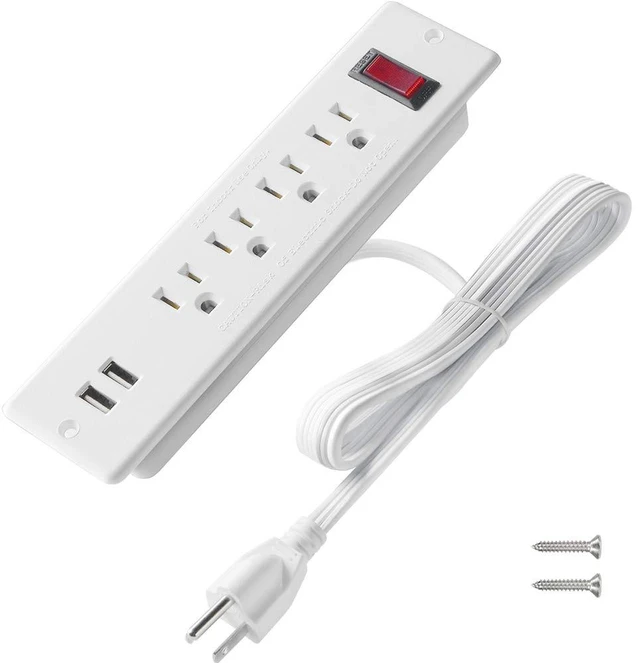 Main image of Mountable Power Strip Recessed Power Strip with USB 4 Outlet 2 USB Multiple Protection Built in Conference Desk Counter Workbench for PC Home Electric Appliance ETL Listed(White)