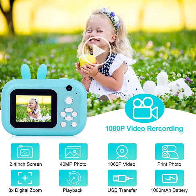 Alt view image 2 of 7 - Instant Print Camera for Kids, Dual-Lens 40MP Kids Digital Video Camera Christmas Birthday Gifts, 1080P Portable Toddler Camera for Girls Boys Age 3-12, 2.4" Selfie Camera Toys with 32GB Card, Blue