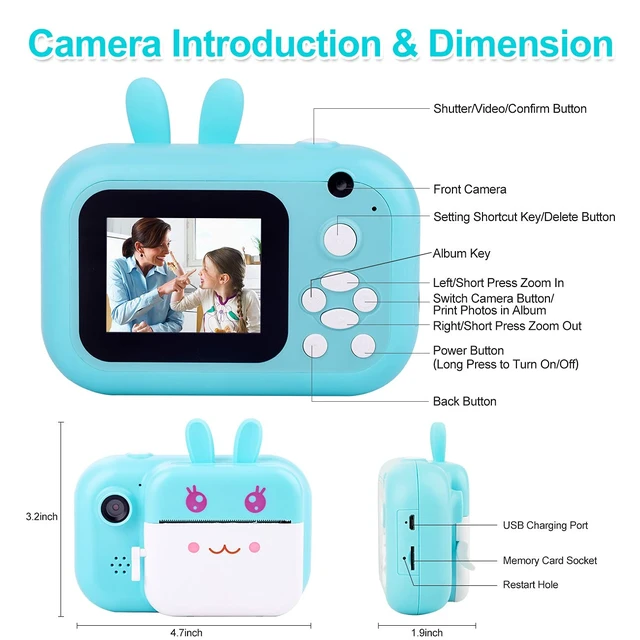 Alt view image 6 of 7 - Instant Print Camera for Kids, Dual-Lens 40MP Kids Digital Video Camera Christmas Birthday Gifts, 1080P Portable Toddler Camera for Girls Boys Age 3-12, 2.4" Selfie Camera Toys with 32GB Card, Blue