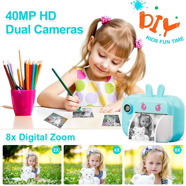 Alt view image 4 of 7 - Instant Print Camera for Kids, Dual-Lens 40MP Kids Digital Video Camera Christmas Birthday Gifts, 1080P Portable Toddler Camera for Girls Boys Age 3-12, 2.4" Selfie Camera Toys with 32GB Card, Blue