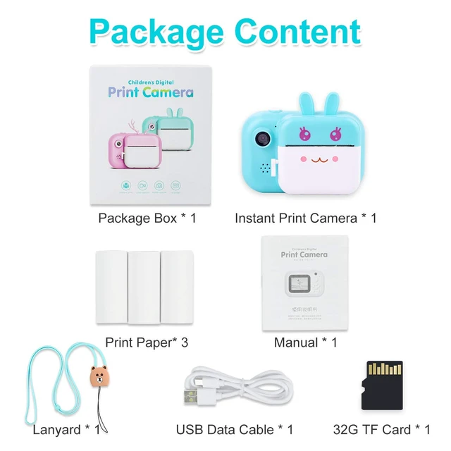 Alt view image 7 of 7 - Instant Print Camera for Kids, Dual-Lens 40MP Kids Digital Video Camera Christmas Birthday Gifts, 1080P Portable Toddler Camera for Girls Boys Age 3-12, 2.4" Selfie Camera Toys with 32GB Card, Blue