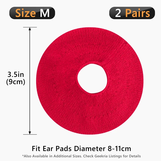 Alt view image 6 of 6 - 2 Pairs Knit Headphones Ear Covers - Product Safety Certified - Washable & Stretchable Sanitary Earcup Protectors for Over-Ear Headsets, Sweat Pads for Gym, Gaming (Size M/Red)